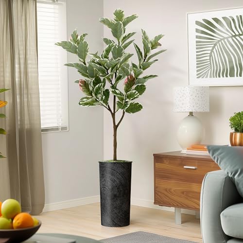 Artificial Tree in Geometric Spiral Pattern Planter, Fake Rubber Silk Tree for Indoor and Outdoor Home Decoration - 70" Overall Tall (Plant Pot Plus Tree) - style: Rubber