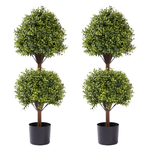 THE BLOOM TIMES 40" Tall Artificial Boxwood Double Ball Topiary Trees, UV Resistant Large Fake Potted Plants for Outdoor Planter, Realistic Faux Bushes Shrubs for Front Porch Outside Decor Set of 2 - color: Boxwood-dgjl, size: 40 inch