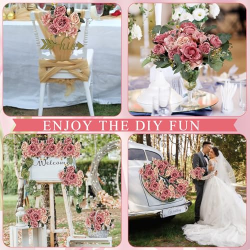 Peony Artificial Flowers, Faux Peonies Hydrangea Eucalyptus Bouquet 12 Packs Silk Vintage Realistic Peony Floral Arrangement for Wedding Centerpiece Table Vase Home Party Decor-Dusty Pink - color: Dusty Pink