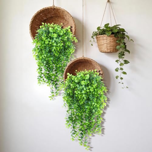 INQCMY Artificial Outdoor Plants Fake Hanging Greenery for Spring Summer Decoration, 4 pcs Realistic Faux Hanging Eucalyptus for Home Outside Garden Porch Patio Planters Basket - color: Eucalyptus