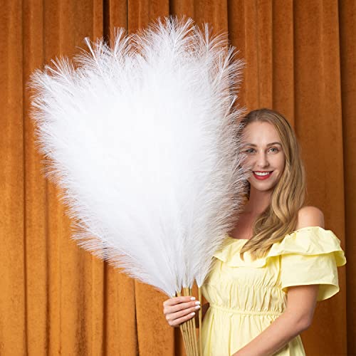Pampas Grass Decor Tall, 43"/110cm Faux Pampas Grass 6 Stems Large Pompass Grass Branches Tall Bulk Boho Flower Arrangement for Home Room Wedding Party Decor (White) - color: White