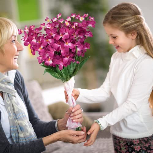 26.7'' Artificial Orchid Stems, 12Pcs Purple-Red Silk Turquoise Orchids Flowers for Wedding Bridal Bouquet Boutonniere Wreath Table Centerpiece Outdoor Decor - color: Purple-red