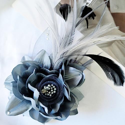Elegant Flower Brooch for Women Wedding Party Dance Banquet Pins Feather Flower Fascinator Lady Floral Hairpins Dress Suit Lapel Pin Ceremony Accessories Corsage Brooches Vintage Jewelry Gifts - color: Grey