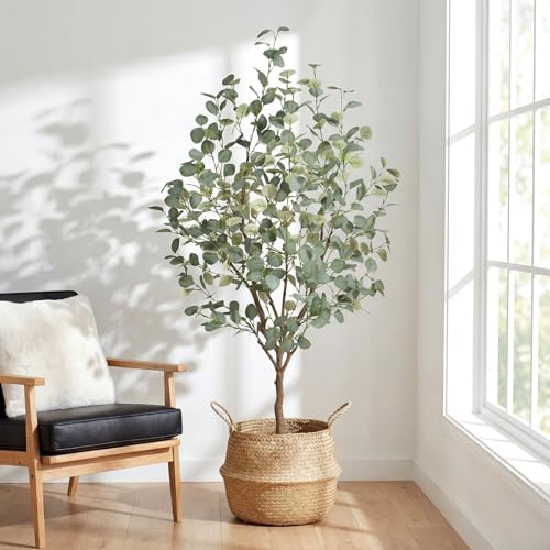 5FT Artificial Eucalyptus Tree Indoor, Faux Eucalyptus Tree with 477 Silk Leaves, Tall Fake Tree - Artificial Tree Indoor for Living Room Office Bedroom Home Decor - size: 5ft