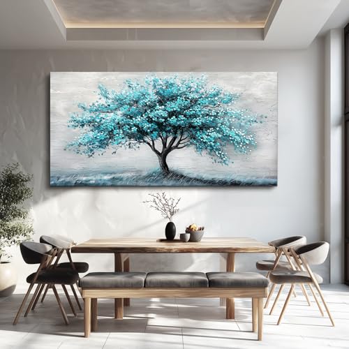 ZUITINGHUA Canvas Wall Art For Living Room Large Wall Decor For Office Bedroom Decorations Teal Tree Landscape Pictures Abstract Painting Artwork Room Wall Mural Aesthetic Home Decor 30x60 In - color: Teal Abstract Tree, size: 60"L x 30"W
