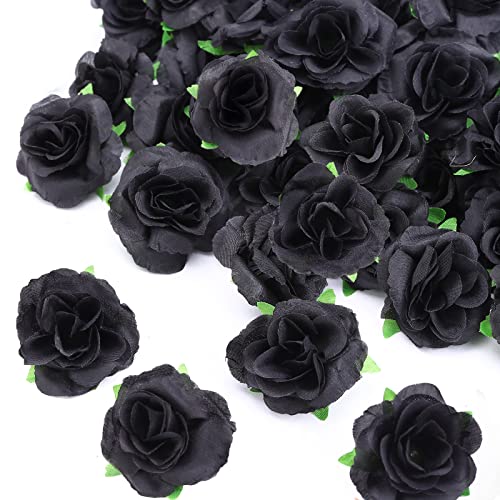 Yinsun 50pcs Mini Black Roses Artificial Flower Heads, 1.57” Real Touch Black Silk Fake Flowers for DIY Craft Home Decor Halloween Party Decoration - color: Black, size: 1.57 Inch