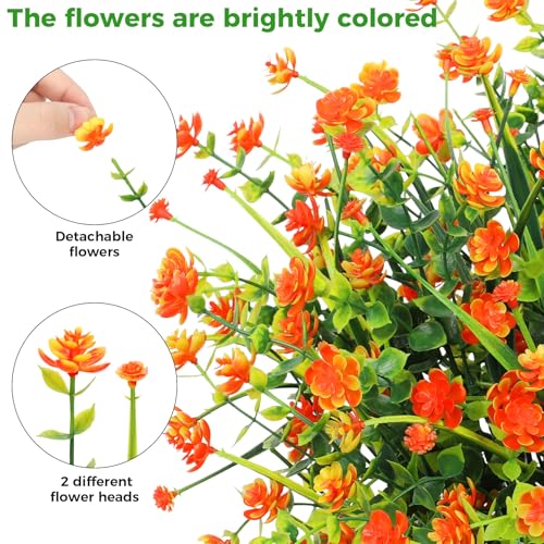 20 Bundles Artificial Flowers for Outdoors Fake Plastic Flowers UV Resistant Realistic Faux Plants Shrubs for Spring Summer Garden Porch Yard Patio Planter Window Box Home Decor, Orange - color: Orange