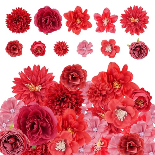 27 Pcs Faux Flowers Small Silk Artificial Flower for DIY Multicolor Flowers Craft Supplies for Wedding Party Graduation Home Decor (27, Red) - color: Red