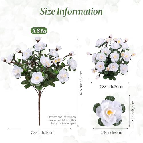Alupssuc 8 Large Bundles Artificial Flowers for Outdoors Spring Decoration, UV Resistant Faux Flowers Silk Camellia Realistic Fake Flowers for Yard Patio Planter Porch Balcony Garden, White - color: White