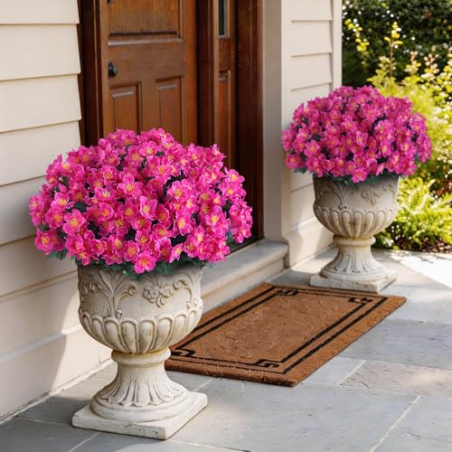 Juxdp 8 Bundles Artificial Camellia, Fake Silk Bouquet Flowers(Rose Red) | Full＆Vibrant, Fade-resistant, UV-resistant＆Waterproof, for Front Door/Garden/Farmhouse/Outdoor/Home/Spring/Summer Decor - color: Rose Red