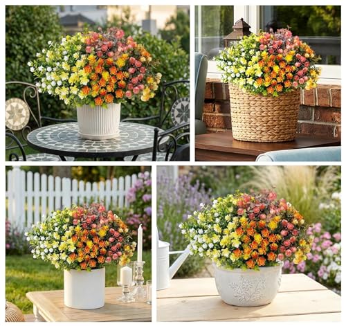 ilauke 7 Bundles Rose Artificial Flowers for Outdoor,13.8in Artificial Plastic Rose Fake Flowers UV Resistant Fake Plants Faux Flower for Spring Decor Porch Patio Window Boxs Yard Garden Decorations - color: Artificial Roses Outdoorv