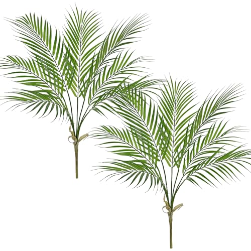 2PCS Artificial Palm Plant Leaves 27.5" Fake Tropical Areca Palm Bushes Tree Leaf Large Faux Greenery Stem Shrubs for Indoor Outdoor Home Garden Arrangement Jungle Safari Wedding Party Decor, 7 Leaves - color: Palm - 7 Leaves, size: Bushes