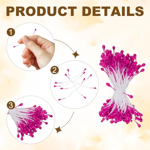 PATIKIL 3mm Double Heads Flower Stamen, 150 Pcs Artificial Flower Stamen Pistil Matt Pearl Floral Stamen for DIY Christmas Card Wedding Decoration, Rose Red - color: Rose Red