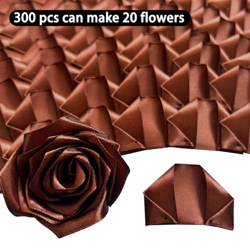 Bulk Value Pack: 300 Count Pre-Made Satin Ribbon Petals. The Convenient & Budget-Friendly Solution for Crafting DIY Everlasting Rose Bouquets for All Events. (300 Pcs Brown) - color: 300 Pcs Brown