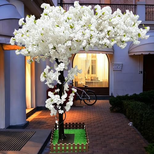 Artificial Cherry Blossom Tree Large 8.2 ft,Tall White Fake Japanese Cherry Blossom Trees,Arbol De Cerezo Artificial Grande,Faux Sakura Tree for Home Decor Indoor Outdoor Garden Party Wedding - color: White, size: 8.2x6.6ft