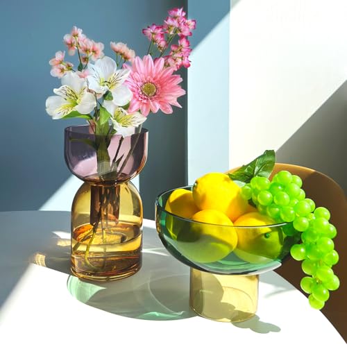 Cloudnola Large Reversible Glass Flower Vase and Bud Vase, Yellow and Pink, 9.5" Height x 5.6" Dia, Home, Wedding, and Event Decor