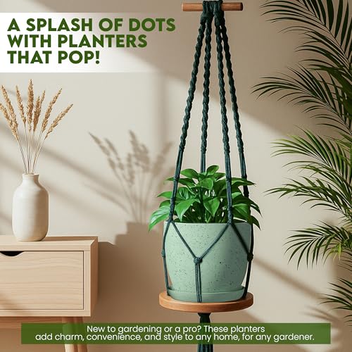Utopia Home - Spotty Plant Pots Indoor with Drainage - 7/6.6/6/5.3/4.8 Inches Flower Pots - 5 Pack Plastic Planters - Ideal for Stocking Stuffers - (Speckled Mint, Pack of 5) - color: Speckled Mint, size: Pack of 5