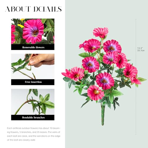 Rose Red Artificial Morning Glory Flowers for Outdoor Planters, Premium UV Resistant Silk Faux Flowers for Porch, Hanging Basket & Window Box, Summer Garden Decor, No Pot, 13.3 Inch, 8 Bundles - color: Rose Red 8pcs