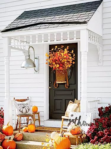 Beferr Fall Eucalyptus Stems Christmas Decor - 5Pcs 32" Tall Faux Eucalyptus Leaves Pumpkins Branches Autumn Thanksgiving Farmhouse Harvest Fireplace Table Centerpiece Home Decorations - color: Pumpkin Eucalyptus