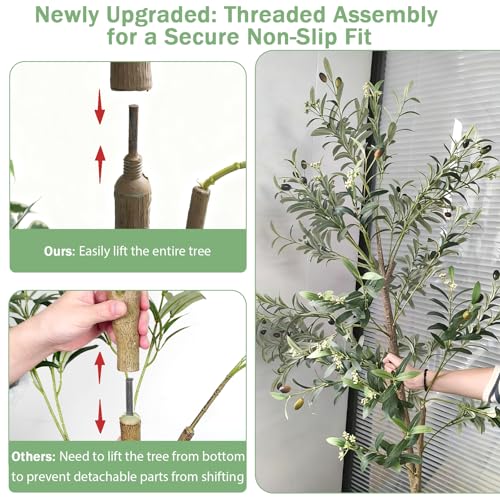 Caxchiling Faux Olive Tree 6FT, Artificial Potted Tree with Planter, Silk Plants Indoor Outdoor, Lifelike Olive Plants with Natural Wood Trunk, Fruits and Buds, Home Office Decor, 1 Pack - color: Olive
