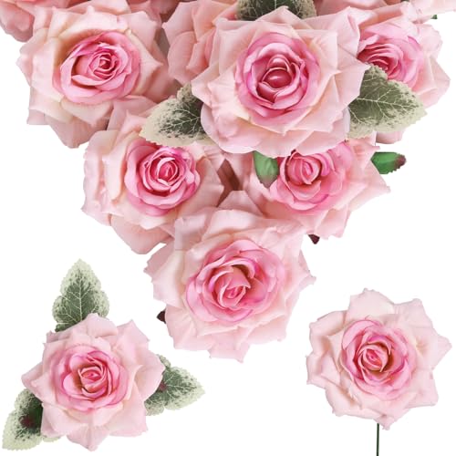 Pink Roses Artificial Flowers 4.3" Velvet Roses 16pcs Pink Flowers Artificial for Decoration Fake Pink Roses for Wedding Bridal Bouquets Party Centerpieces Home Table Decor (Pink) - color: 4.3" Pink