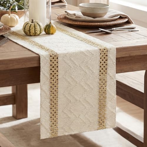 Artoid Mode Burlap Brown Stripe Woven Table Runner, Seasonal Holiday Hollow Kitchen Dining Table Decoration for Home Party Decor 12x36 Inch - color: Burlap Brown, size: 12" x 36", Table Runner