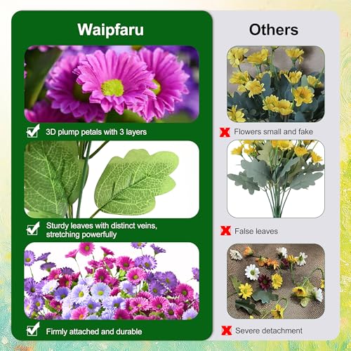 Waipfaru Artificial Flowers for Outdoors Faux Plants, UV Resistant Artificial Outdoor Flowers, Silk Daisy Realistic Fake Mums Flower for Front Porch Spring Home Planter Patio Decor, 12 Bundles, Mix - color: Purple, Fuchsia, Light Purple, size: 12 PCS
