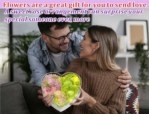 Valley of Rain & Forest Long-Lasting Real Flowers With Delivery | "Sweet" Preserved Floral Gift With Lights For You to Send Love, Romantic Home Decor (Forever Pink & Green Roses Arrangement) - color: Pink & Green Roses Arrangement