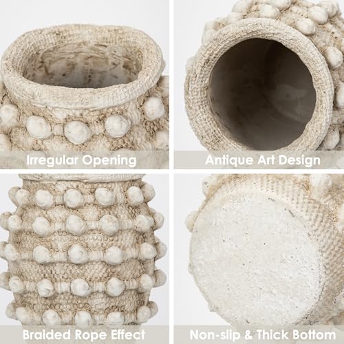 Rustic Farmhouse Vase, Boho Beige Vase for Pampas Grass Small Textured Knotted Vases for Flowers Decorative Cement Floral Vases for Home Decor, Living Room, Dining Table - color: Beige
