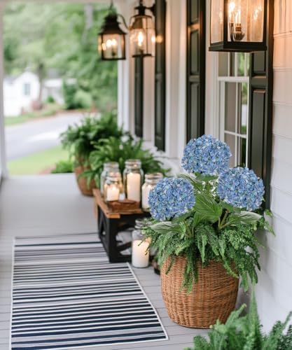 26" Artificial Hydrangea Flower with 6.6" Large Bloom, Realistic Gradient Silk Flowers, Faux Hydrangeas for Home Wedding Centerpiece Decor, Big Petal Fake Floral Arrangement, Indoor Outdoor Display - color: Blue, size: 3PCS