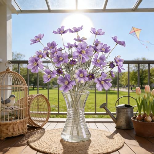 HCTCPALS Artificial Flowers for Outdoors 6 Pcs Daisy Plant Realistic Silk Fake Flowers for UV Resistant Faux Plants Outdoor Indoor Outside Front Porch Hanging Planter Decoration-24” Purple - color: Daisy Purple