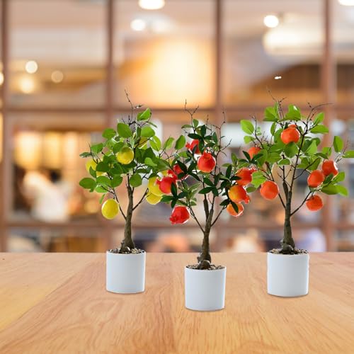 DULRLLY Artificial Lemon Tree Potted Plants 15.7 inch Lemon Greenery Fruit Bonsai Fake Lemon Tree for Lemon Decor Faux Lemon Plants for Kitchen Home Office Party Spring Summer Decoration(Pomegranate) - color: Pomegranate
