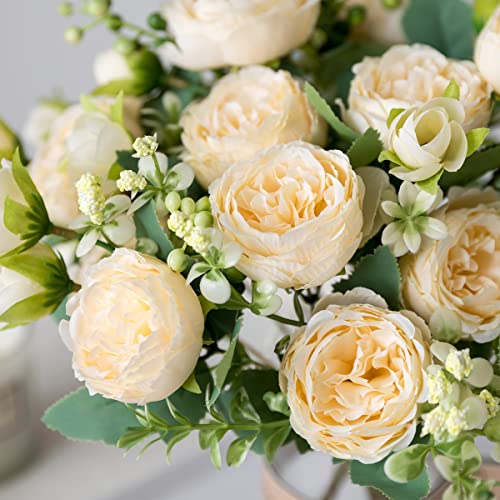 Floweroyal 4 Bunches Peony Artificial Flowers Champagne Flowers Silk Peonies Bouquets for Wedding Party Table Centerpieces Floral Arrangement Home Kitchen Decor. - color: Champagne-4pcs