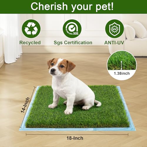 Grass Pee Pads for Dogs, 2-Pack 14 x 18 Inch Artificial Grass Replacement Mats, Reusable Fast-Drain Dog Potty Turf for 16 x 20 Inch Trays, Indoor Puppy Potty Training - size: 2PCS | 14x18