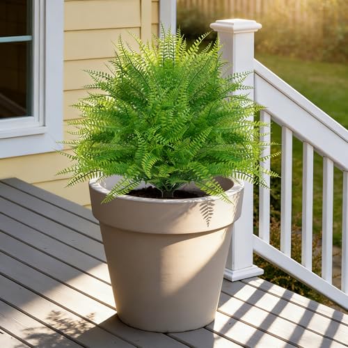 Yangrass Artificial Outdoor Fern Topiary Trees with Ground Spikes, Set of 2 Lifelike Faux Greenery Bush Fake Shrubs Indoor, UV Resistant Artificial Fern Plants for Front Porch Patio Garden Decor - color: Boston Fern