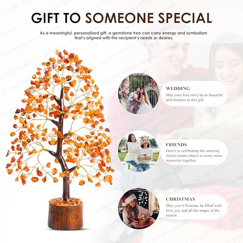 Crocon® Carnelian Crystals Tree, Birthday Gifts for Women, House Warming Gifts New Home Decor, Healing Crystals Spiritual Present, Birthday Gift for Mom, Orange Decor, Gemstones Money Tree Positivity - color: Carnelian (Golden Wire)