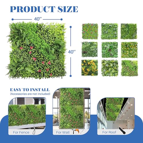 ECOOPTS 40"x40" Faux Ivy Privacy Fence Screen Artificial Boxwood Panels Topiary Hedge Plants for Indoor Outdoor Decoration, 9 Mixed Leave, 1 Pack - color: 40"x40" #9 Mixed Leave, size: 40"x40"