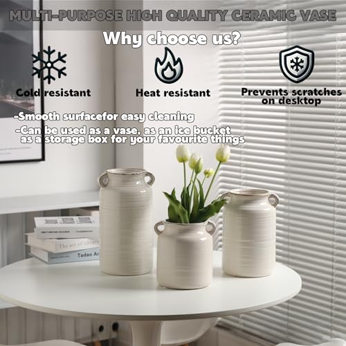 Ceramic Rustic Distressed White Flower Vase for Centerpieces, Kitchen, Office or Living Room (5.9''x10.2”) - color: White, size: 5.9''x 10.2”