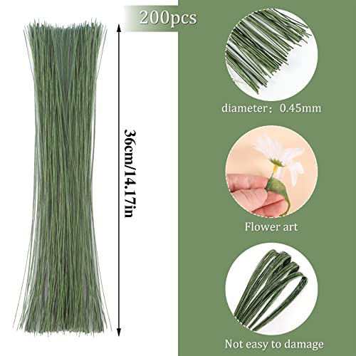 200 Pcs Floral Wire 26 Gauge Crafts Florist Green Floral Wire for Crafts Bouquet Stem Wreath Making Flower Arrangement Supplies (Green,14 Inch) - color: Green