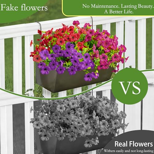 Outdoor Fake Flowers UV Resistant, No Fade and Weatherproof Silk Outdoor Artificial Flowers for Spring Porch Garden Patio Window Box,Big Savings on Money & time,10 Bundles （Red Purple Rosy） - color: 4red+3rosy+3purple
