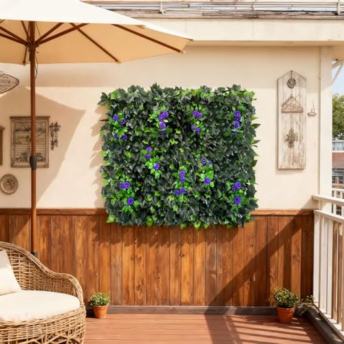 Artificial Expandable Ivy Privacy Fence Screen,Adjustable Size,Dense Leaf Panel,Perfect for Balcony,Garden,Fence Cover and Green Wall Decoration - color: BRANCH-PURPLE FLOWER