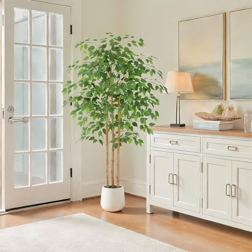 Nafresh Multi-Real Wood Trunks Ficus Tree Artificial with White Planter, 5ft(60in) Realistic Texture Potted Faux Ficus Tree, Fake Trees Indoor for Home Office Living Room Bedroom Porch Decor - size: 5ft 1in