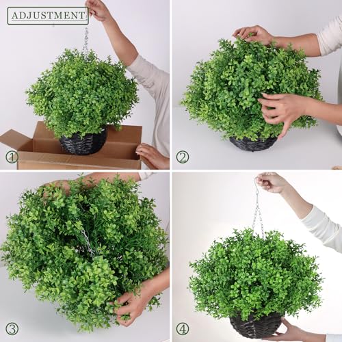 YXZZWL Artificial Boxwood Hanging Basket - 2 Sets with Baskets, Hanging Plants Faux Shrubs, Suitable for Porch, Eaves, Farmhouse, and Garden Decoration for Outdoor UV-Resistant Ornaments