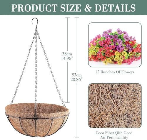 AGIRL 2 Set Artificial Hanging Flowers with Baskets for Outdoors,UV Resistant Fake Hanging Plants for Outdoor Porch Patio Garden, Realistic Silk Flowers for Spring Summer Home Decor - color: Multi Color, size: 2PCS