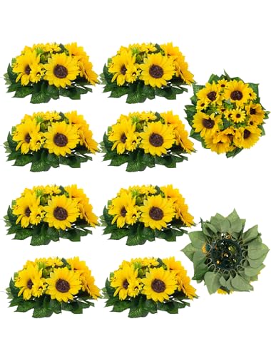 BLOSMON Sunflowers Artificial Flowers Ball - 10 Pcs Fake Yellow Sunflower Flowers CenterPieces Decoration for Wedding Table - Silk Kissing Floral Arrangements for Home Party Event DIY Decor | Wedding Table Decoration Artificial Floral Arrangements - Faux