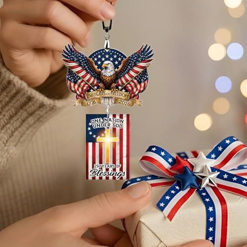 250th Anniversary America Tabletop Ornament Decorations, USA Patriotic Home Decor 1776-2026 with Bald Eagle & Cross on Engraved Wood Base, 4th of July Memorial Day Independence Day Gift - color: 00 - 250th America