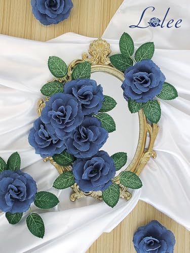 LELEE 108 Pcs Artificial Flowers Fake Silk Roses Long Stem Rose Bouquet Wedding Party Home Decor for DIY Baby Shower Centerpieces Tables Home Decorations(Navy Blue) - color: Navy Blue