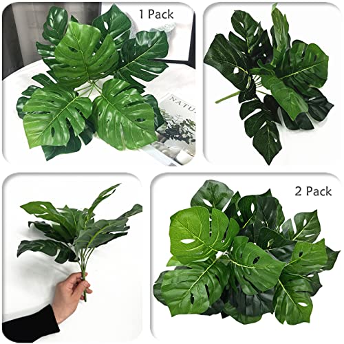 PASYOU Artificial Plants Fake Tropical Monstera Shrubs Decoration Faux Turtle Palm Leaves Stems Bushes Plant for Outdoor Indoor Greenery Garden Party Wedding Office DIY Floral Arrangement Decor 2 Pack - color: Monstera Shrubs - 2 Pack