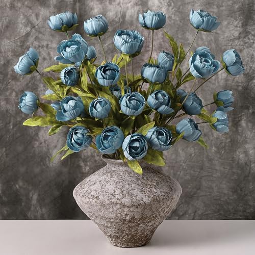 Waipfaru 6 Pcs Faux Peonies Artificial Flowers for Vase, 27" Fake Silk Peonies Flowers for Wedding, Vase Filler Blue Flowers for DIY Bouquets Centerpieces Bridal Shower Office Decor - color: Blue, size: 6Pcs