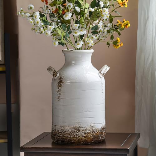 Quoowiit Ceramic Rustic Farmhouse Vase, 14 Inch Distressed Decorative Flower Vase for Home Decor, Large White Vase for Living Room Bedroom Kitchen Office Decor Centerpiece Table Decorations - color: 14 Inch
